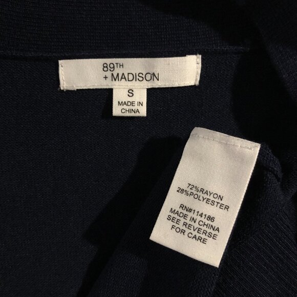 89th & Madison Cardigan Womens Size S Navy Open Front Pockets Long Knit Sweater - Picture 10 of 11
